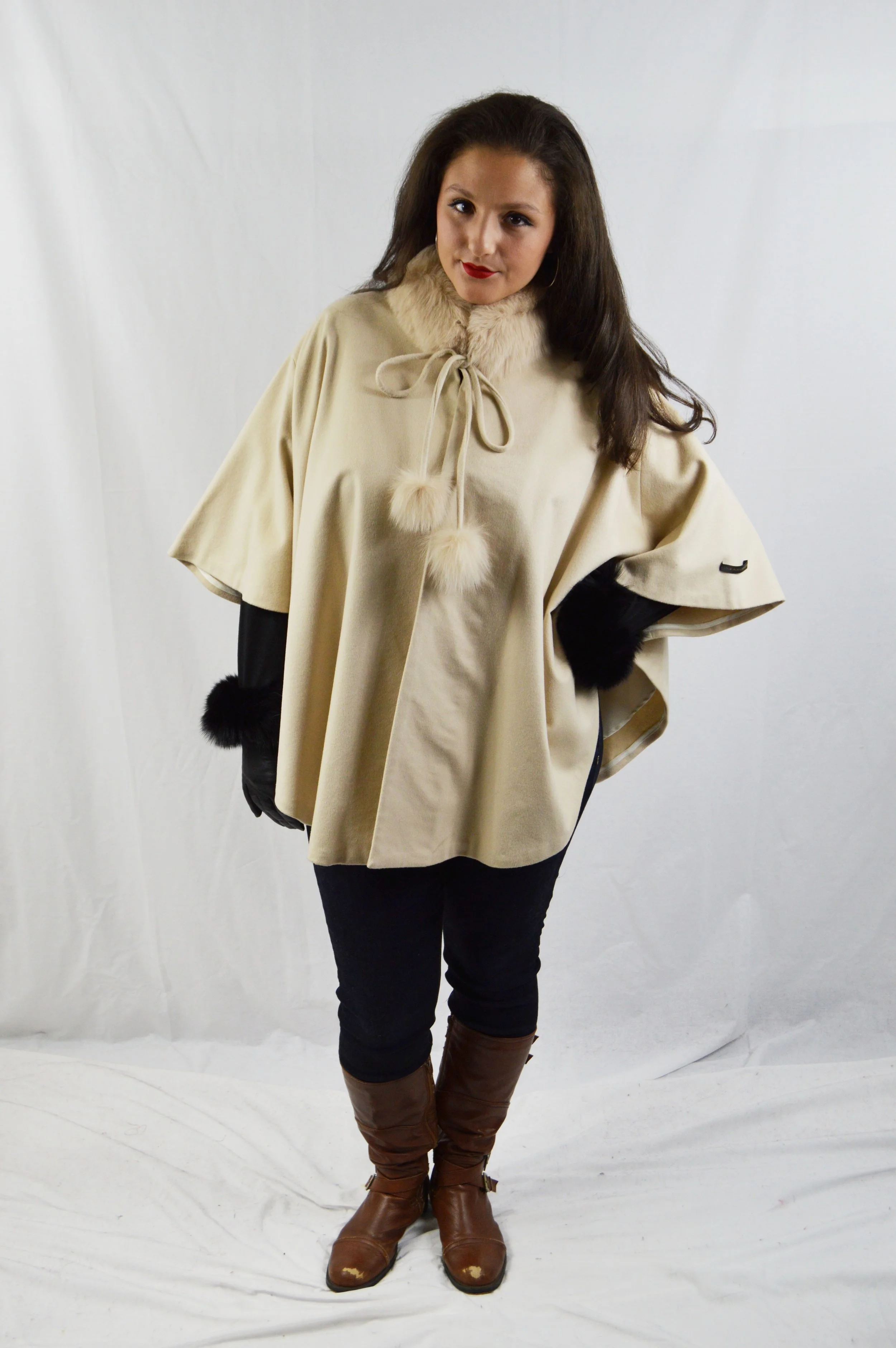 Cape-Capes-Cashmere Cape-Cashmere Cape with Fur Trim-Fur Capes for